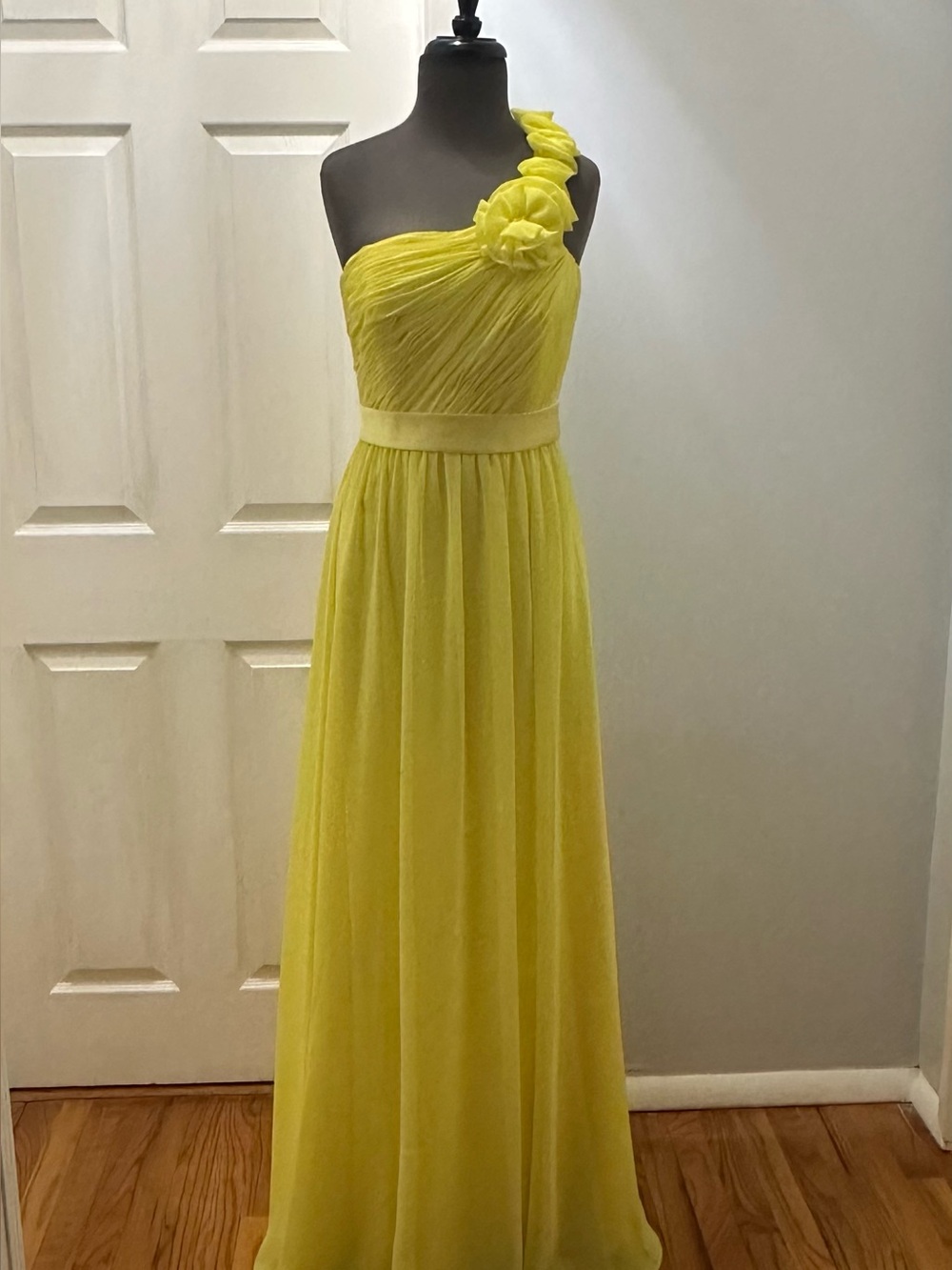 Allure One-Shoulder Lemon Yellow Chiffon Evening Gown